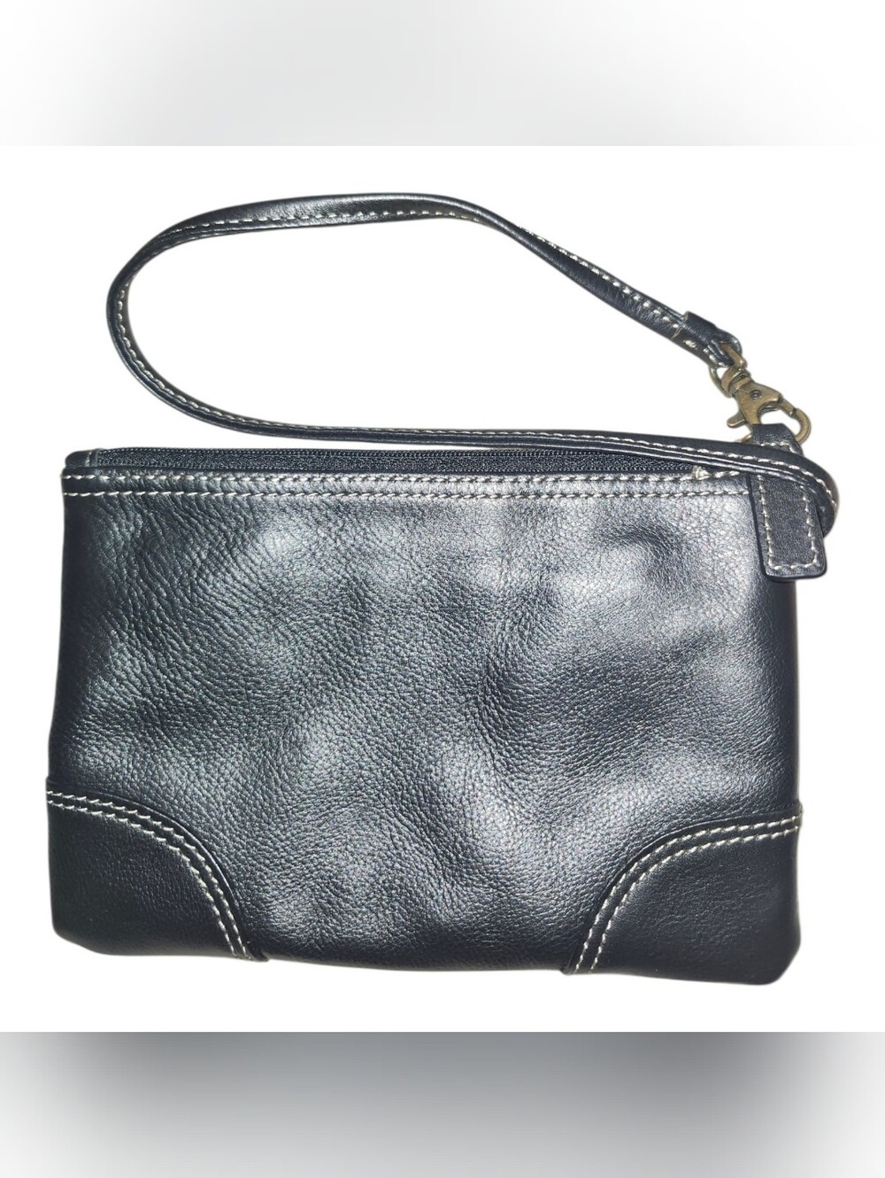 Levenger Genuine Pebbled Leather Zippered Wristlet Pouch EUC